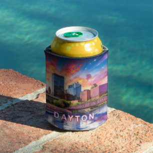 Enfriador De Latas Colorido Dayton Skyline Resumen de arte