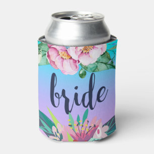 Enfriador De Latas Colorido diseño floral y texto de novia