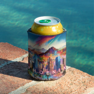 Enfriador De Latas Colorido Phoenix Skyline Resumen de arte