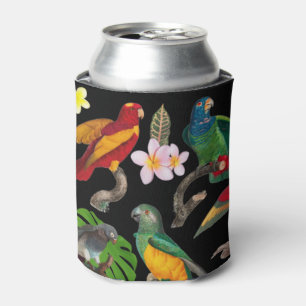 Enfriador De Latas Coloridos loros tropicales, hojas y flores
