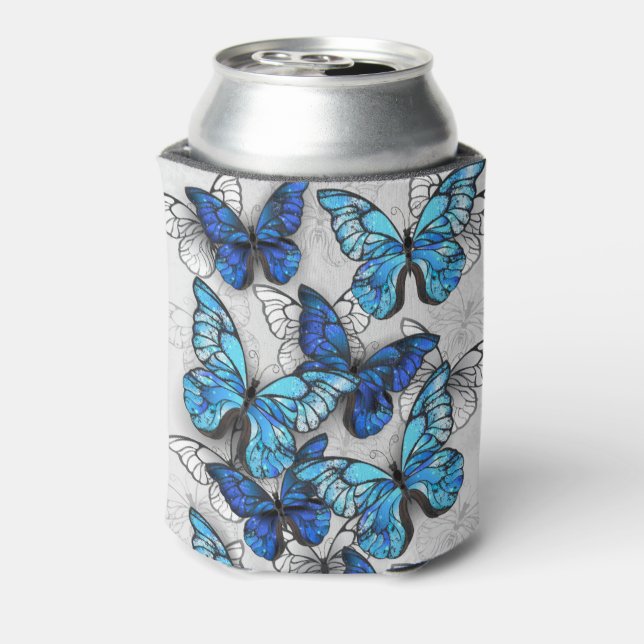 Enfriador De Latas Composición de las mariposas blancas y azules (Reverso de la lata)