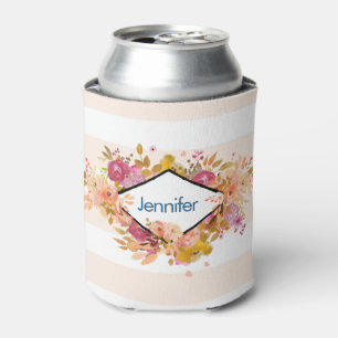 Enfriador De Latas Comprimido floral rosado con marco de diamante