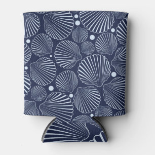 Enfriador De Latas conchas azules, patrón marino de verano.