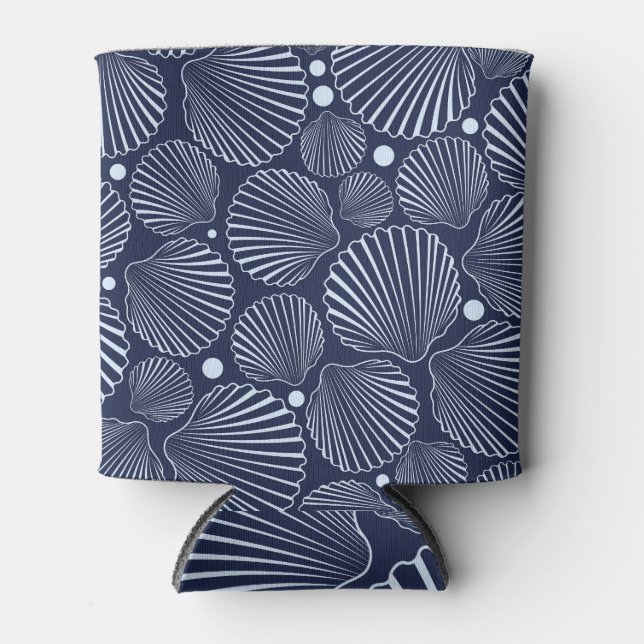 Enfriador De Latas conchas azules, patrón marino de verano. (Anverso)