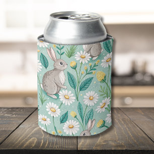 Enfriador De Latas Conejitos Lindos Sentados Entre Margaritas Blancas