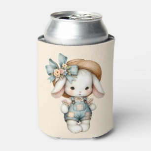 Enfriador De Latas Conejo Adorable con Overol, Sombrero de Paja y Taz