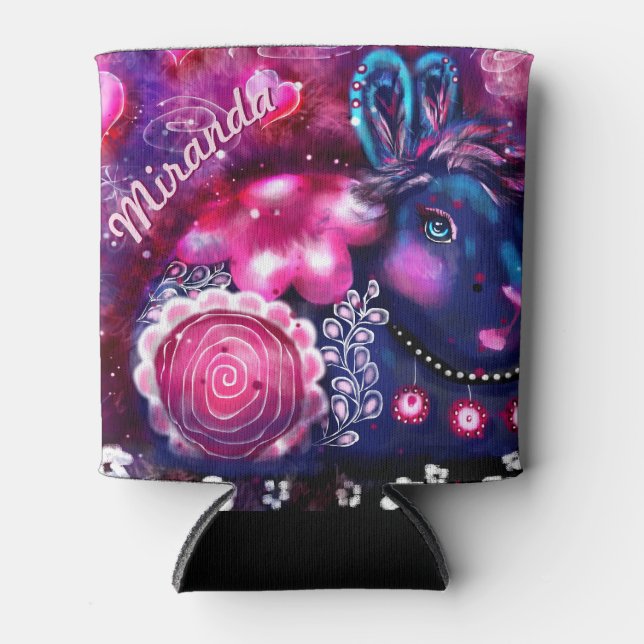 Enfriador De Latas Conejo caprichoso "Conejo de Glamour" morado rosad (Anverso)