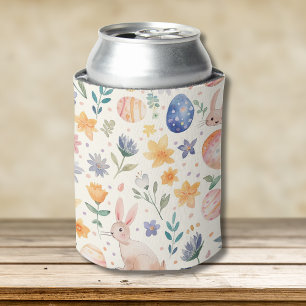 Enfriador De Latas Conejo Flores Huevos Pastel Acuarela Atemporal