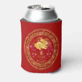Enfriador De Latas Conejo zodiaco chino rojo/dorado ID542