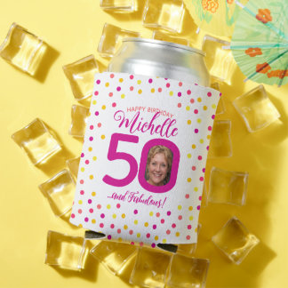 Enfriador De Latas Confeti amarillo rosado de 50 años dos fotos