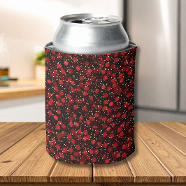 Enfriador De Latas Confeti Rojo Elegante sobre Estilo de Brillo Negro