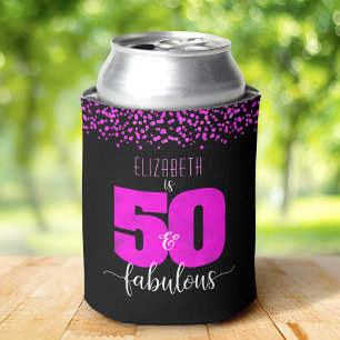 Enfriador De Latas Confeti rosado negro caliente 50 fabulosos cumplea