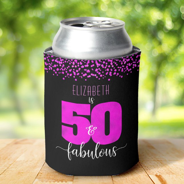 Enfriador De Latas Confeti rosado negro caliente 50 fabulosos cumplea (Subido por el creador)