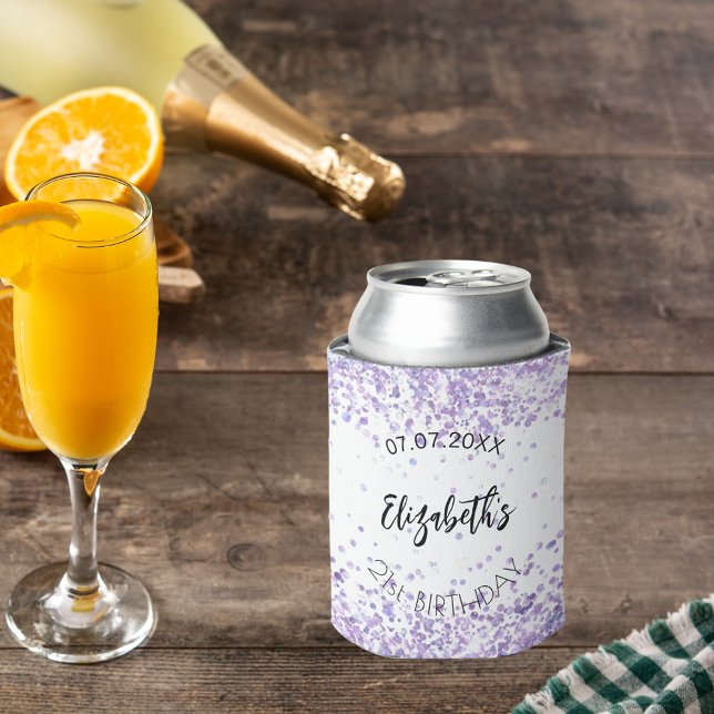 Enfriador De Latas Confeti violeta blanco de cumpleaños (Subido por el creador)