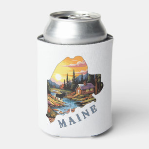 Enfriador De Latas Contorno del estado de Maine Cabaña Alce