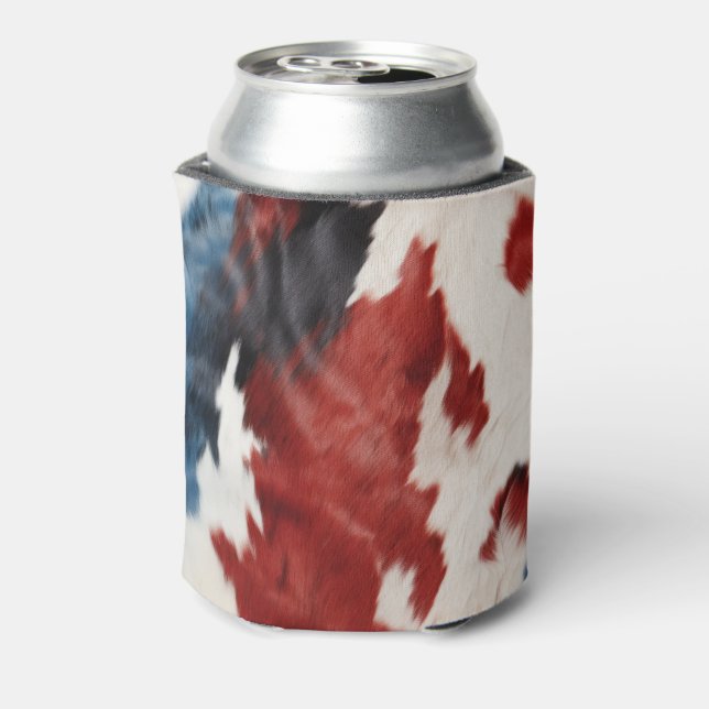 Enfriador De Latas Cool Red White Blue Cow Print (Reverso de la lata)