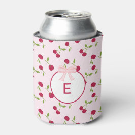 Enfriador De Latas Coqueta de cereza rosa con monograma personalizado