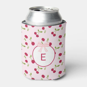 Enfriador De Latas Coqueta de cereza rosa con monograma personalizado