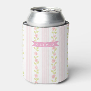 Enfriador De Latas Coqueta femenina rosa personalizada con flores a r
