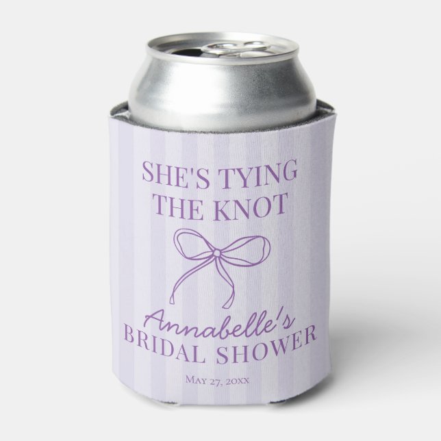 Enfriador De Latas Coqueta púrpura Bow Knot Bridal Shower Favor (Lata Anverso)
