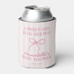Enfriador De Latas Coqueta rosa Bow Pastel Favor Baby Shower rayado