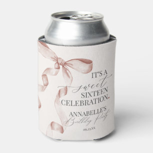 Enfriador De Latas Coquette Beige Bow Sweet 16 Cumpleaños Party Favor