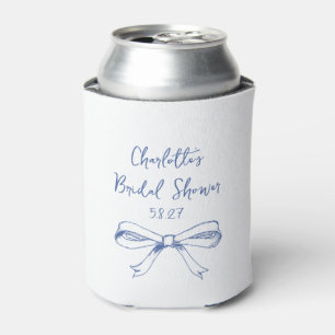 Enfriador De Latas Coquette manuscrita Bow Blue Bridal Shower