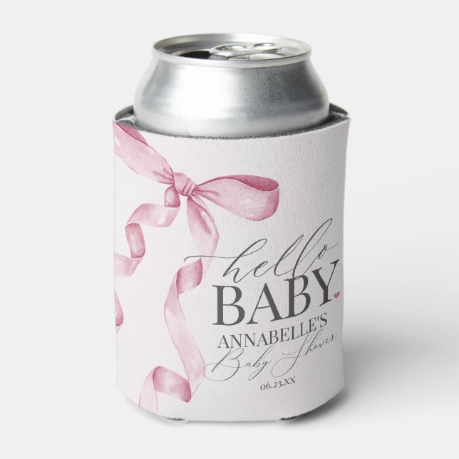 Enfriador De Latas Coquette rosa Bow Chica Baby Shower favoritos de p (Lata Anverso)
