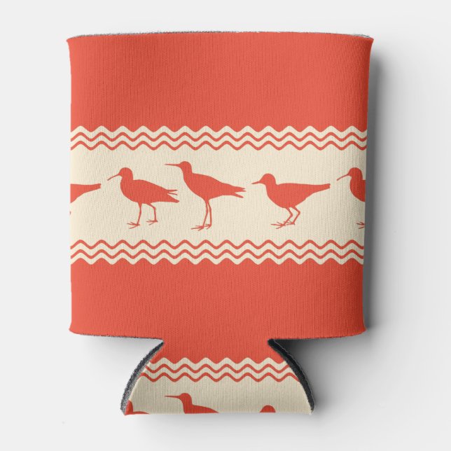 Enfriador De Latas Coral Coastal Sandpiper Bird Stripes (Anverso)