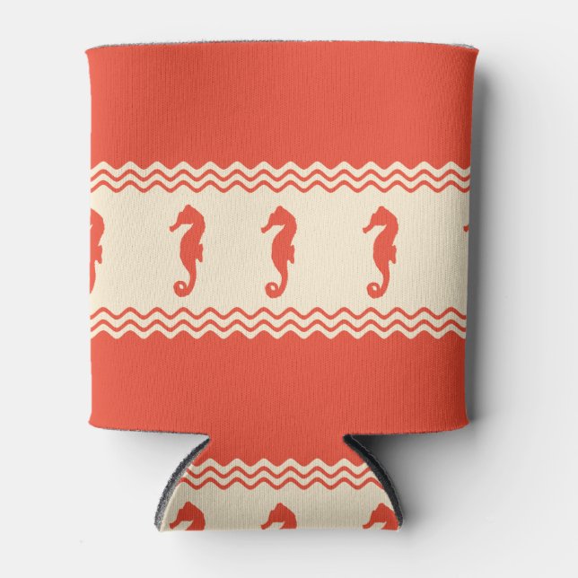 Enfriador De Latas Coral Coastal Seahorses Stripes (Anverso)