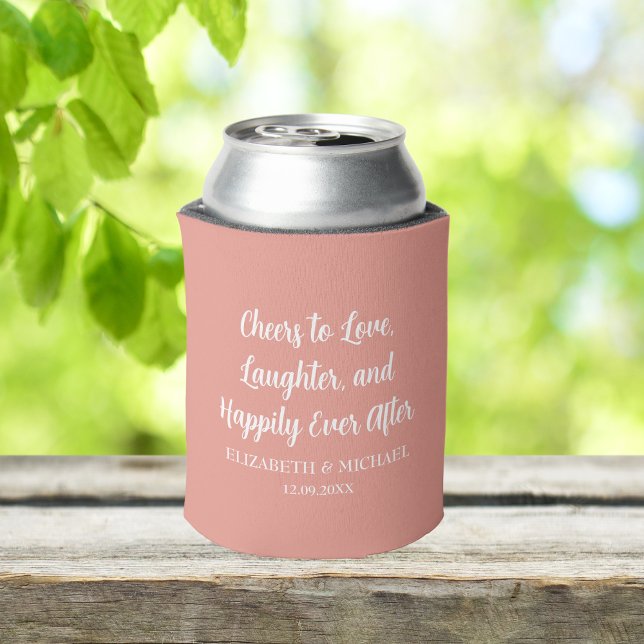 Enfriador De Latas Coral Elegant Wedding Cheings to Love (Coral Elegant Wedding Cheers to Love Can Cooler)