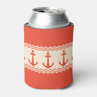 Enfriador De Latas Coral Nautical Anchor Coastal Stripes