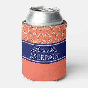 Enfriador De Latas Coral Oro Marroquí #4 CB Azul Marino Nombre Boda