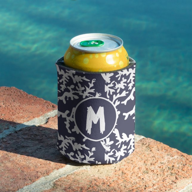 Enfriador De Latas Coral Reef Navy Blue and White Personalizada (Piscina in situ)