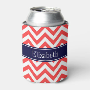 Enfriador De Latas Coral Rojo Blanco LG Chevron Azul Marino Monograma