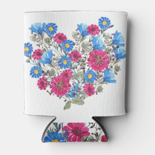 Enfriador De Latas Corazón acuarela floral, flores silvestres brillan