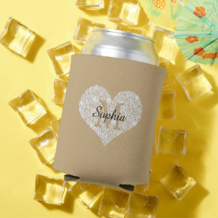 Enfriador De Latas Corazón de diamante grande, monograma de oro, nomb