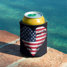 Enfriador De Latas Corazón de la bandera estadounidense