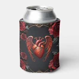 Enfriador De Latas Corazón rojo gótico con Rosas - Romántico oscuro