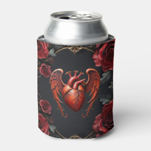 Enfriador De Latas Corazón rojo gótico con Rosas - Romántico oscuro