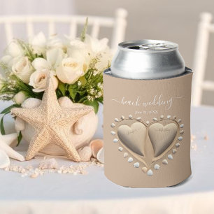 Enfriador De Latas Corazones de Arena para Boda en la Playa