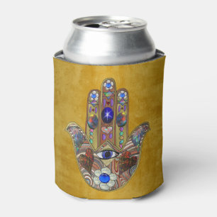 Enfriador De Latas Corazones de Hamsa Flores Ópalo Arte en Oro