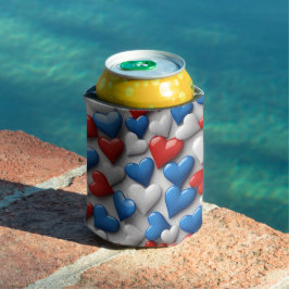 ENFRIADOR DE LATAS CORAZONES PATRIÓTICOS BLANCO Y AZUL AMERICANO
