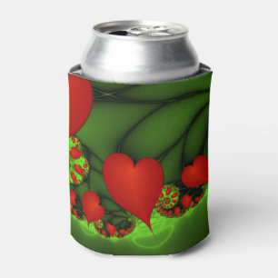 Enfriador De Latas Corazones rojos animan el arte fractal verde moder