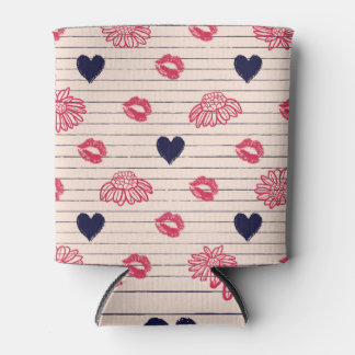 Enfriador De Latas Corazones rojos, labios, patrones de margaritas.