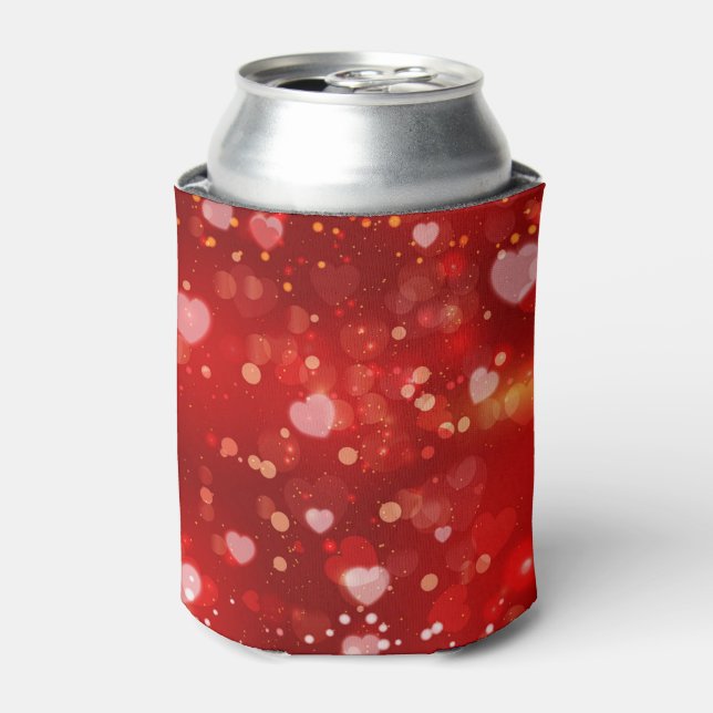 Enfriador De Latas Corazones rojos y Bokeh (Lata Anverso)
