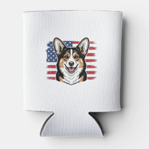 Enfriador De Latas Corgi Patriótico Bandera Americana Diseño Vector V