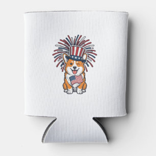 Enfriador De Latas Corgi Patriótico Fuegos Artificiales Diseño Vector