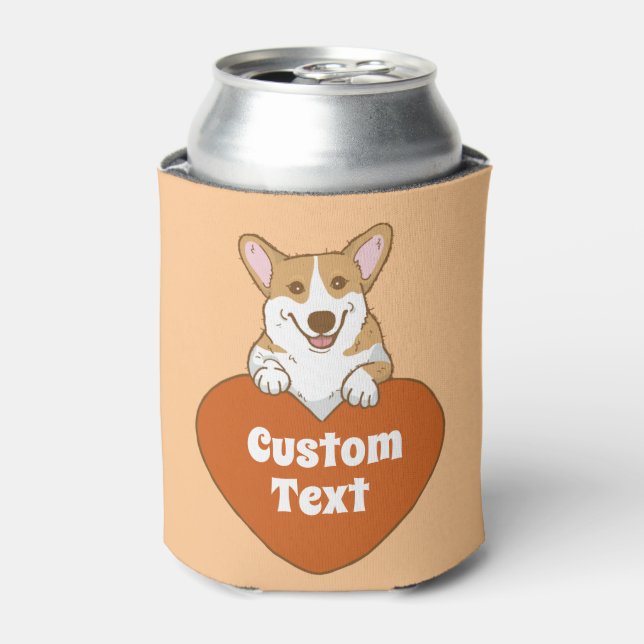 Enfriador De Latas Corgi Sonriente Cuto Personalizado Con Corazón (Lata Anverso)