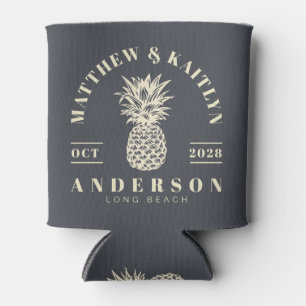 Enfriador De Latas Corona de Boda de Piña Tropical Gris Mediterráneo